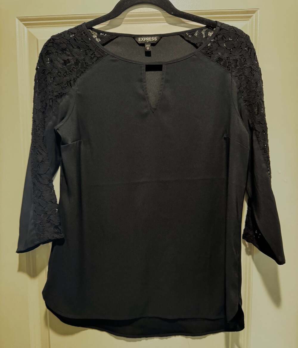 Express Black Lace Sleeve Keyhole Satin Blouse Size XS
